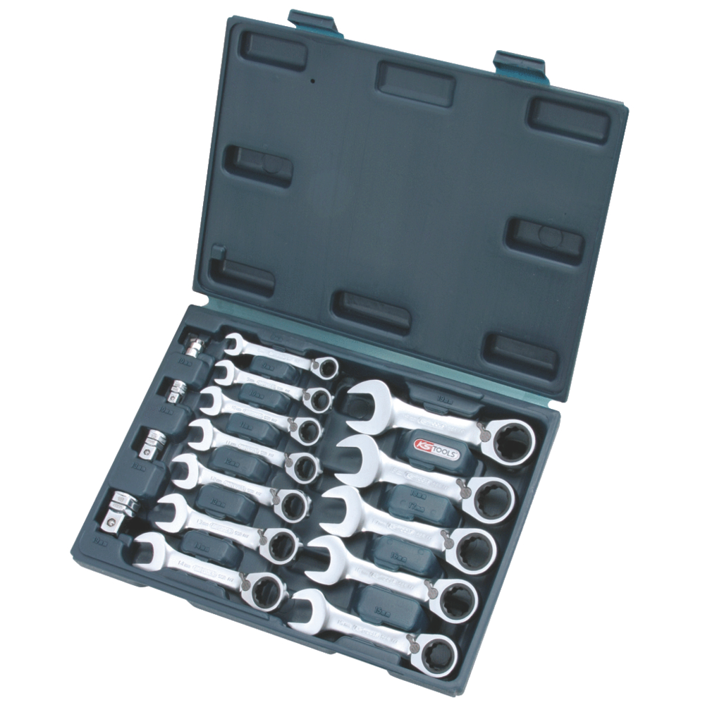 Ks Tools - Coffret mini clé mixte réversible à cliquet GEAR plus,16 pcs - 8 à 19 mm- avec a KS Tools 503.4653 - Clés et douilles