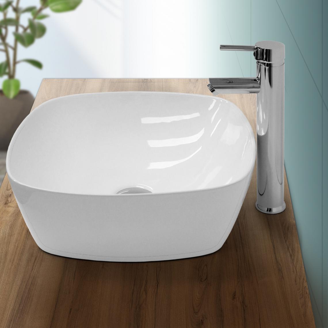 Ecd Germany - Lavabo en céramique blanche vasque a poser ovale évier moderne 405x405x140 mm - Lavabo