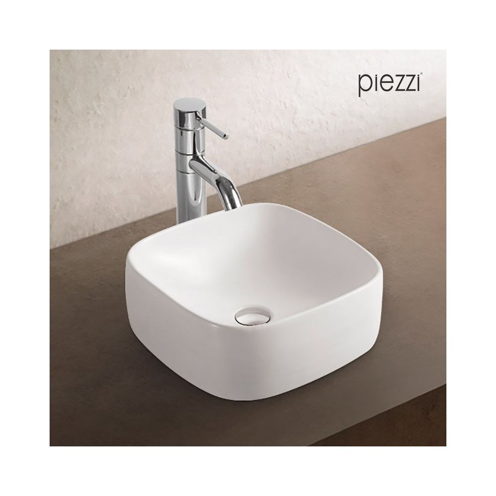 Piezzi - Vasque carrée en céramique blanche - Xela - Vasque