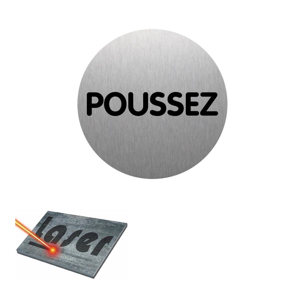 Mygoodprice - Plaque gravée autocollante 8cm ""Poussez"" fond alu brossé - Extincteur & signalétique