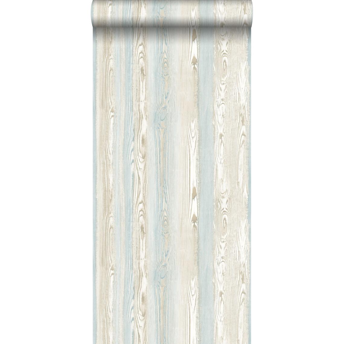 ESTAhome - ESTAhome papier peint imitation bois bleu clair et beige - 148625 - 53 cm x 10,05 m - Papier peint