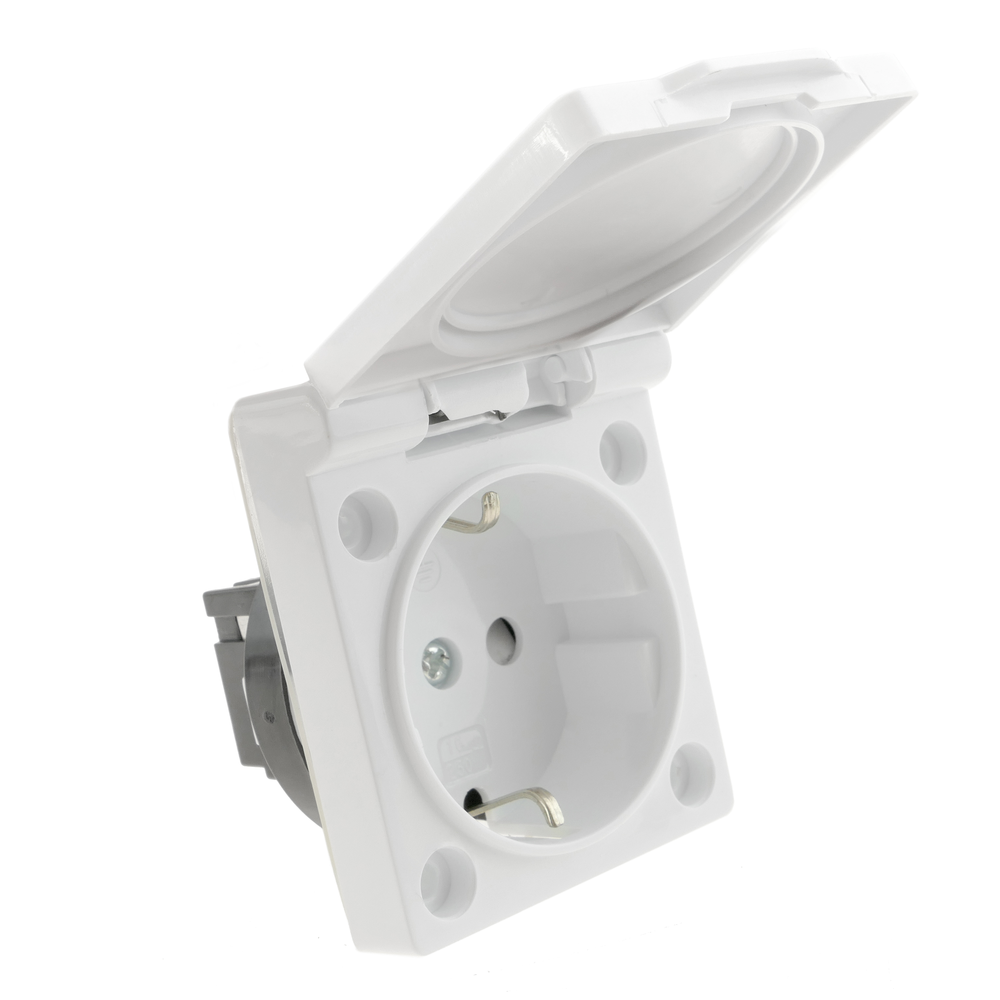 Bematik - Prise schuko encastrable IP44 vis avec couvercle blanc - Fils et câbles électriques