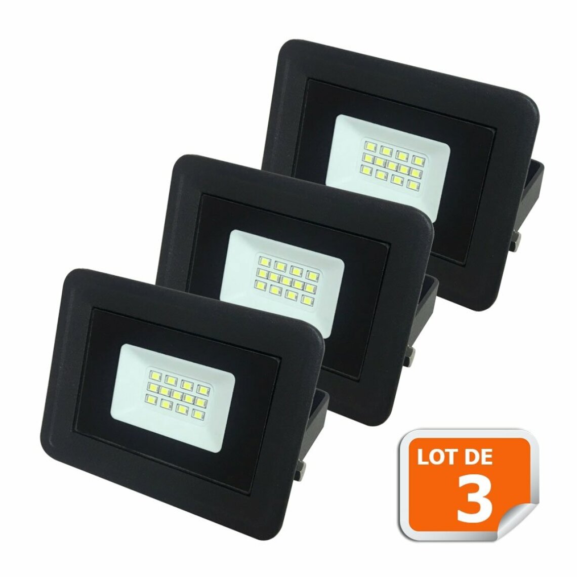 Lampesecoenergie - Lot de 3 LED Projecteur Lampe 10W Noir 6000K IP65 Extra Plat - Boîtes d'encastrement
