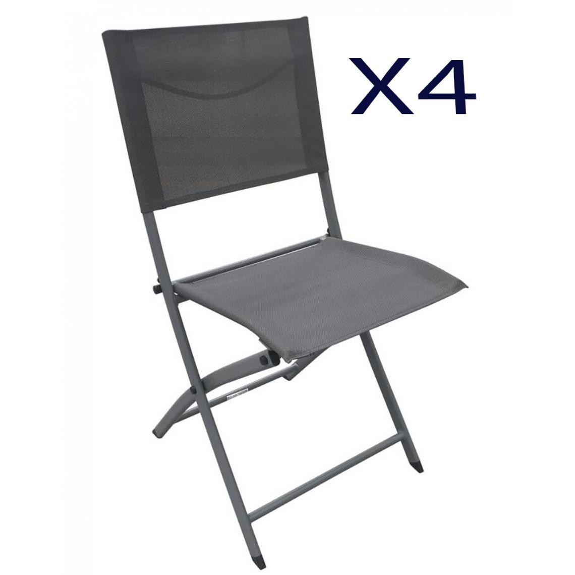 Pegane - Lot de 4 chaises de jardin pliante en acier et textilène coloris gris - Longueur 38.5 x Profondeur 50 x Hauteur 84 cm - Chaises de jardin