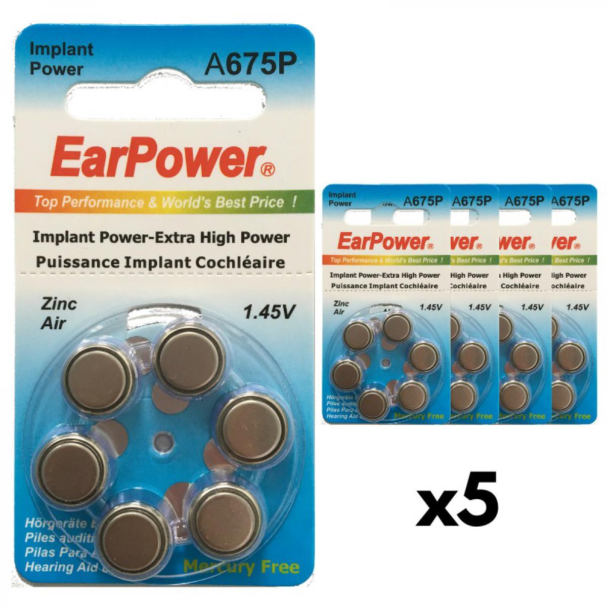 Earpower - Piles Auditives Earpower 675 Implant Cochléaire, 5 Plaquettes - Piles rechargeables