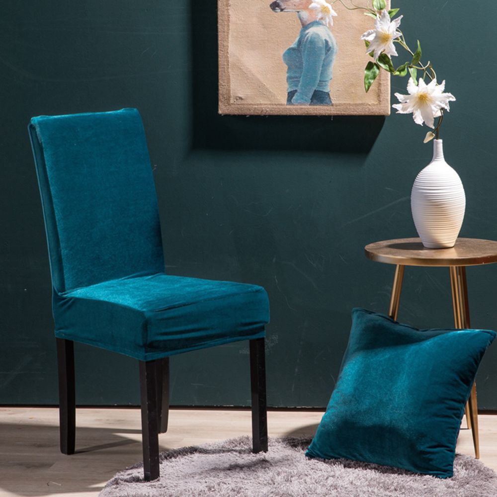marque generique - Housse de siège de chaise de salle à manger extensible en velours artificiel bleu royal - Tiroir coulissant