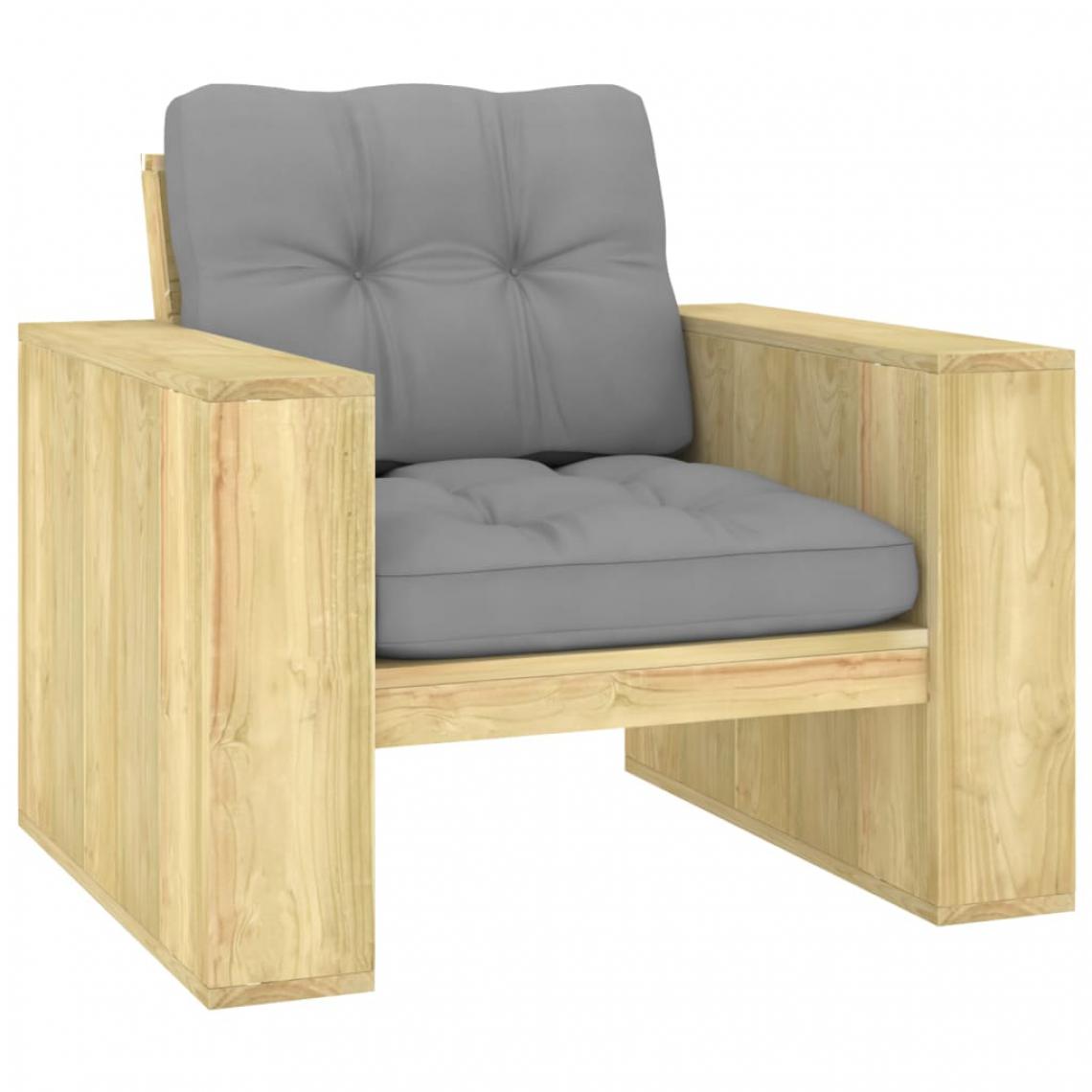 Vidaxl - vidaXL Chaise de jardin avec coussins gris Bois de pin imprégné - Chaises de jardin