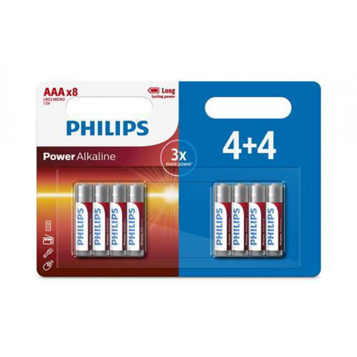 Philips - Lot de 32 piles Philips AAA (4 packs de 4+4) - Piles rechargeables