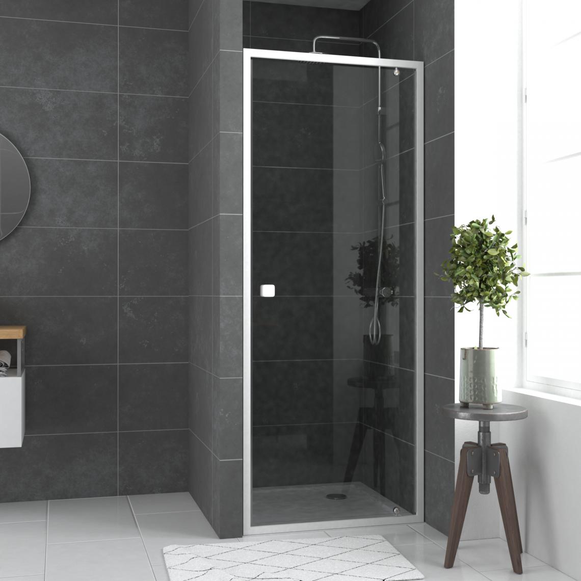 Aurlane - Paroi porte de douche pivotante blanc extensible 79 à 90cm de largeur - verre transparent - WHITY - Cabine de douche