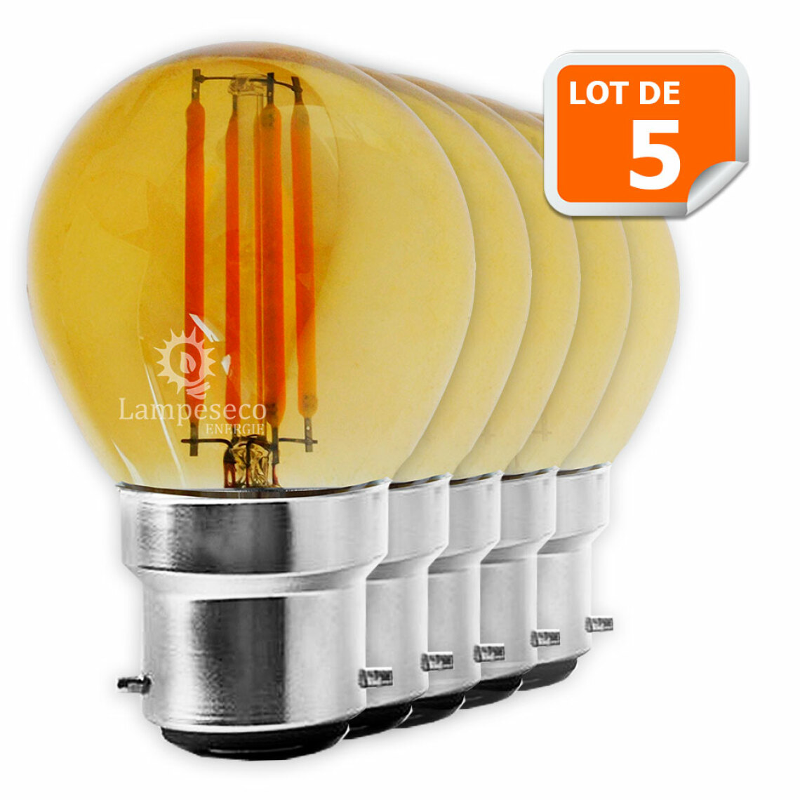 Lampesecoenergie - Lot de 5 Ampoules Led Filament Culot B22 forme G45 4 Watt (éq 42 watts) - Ampoules LED