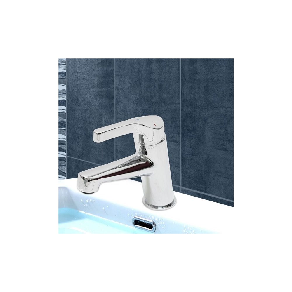marque generique - Robinet mitigeur lavabo vasque design laiton chrome butee economie eau - Robinet de lavabo
