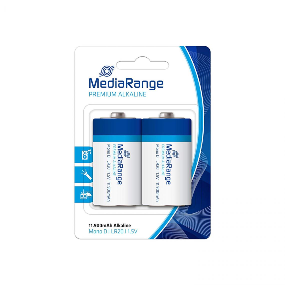 Mediarange - Pack de 2 piles premium Alkaline Mediarange Mono D LR20 1.5V - Piles spécifiques