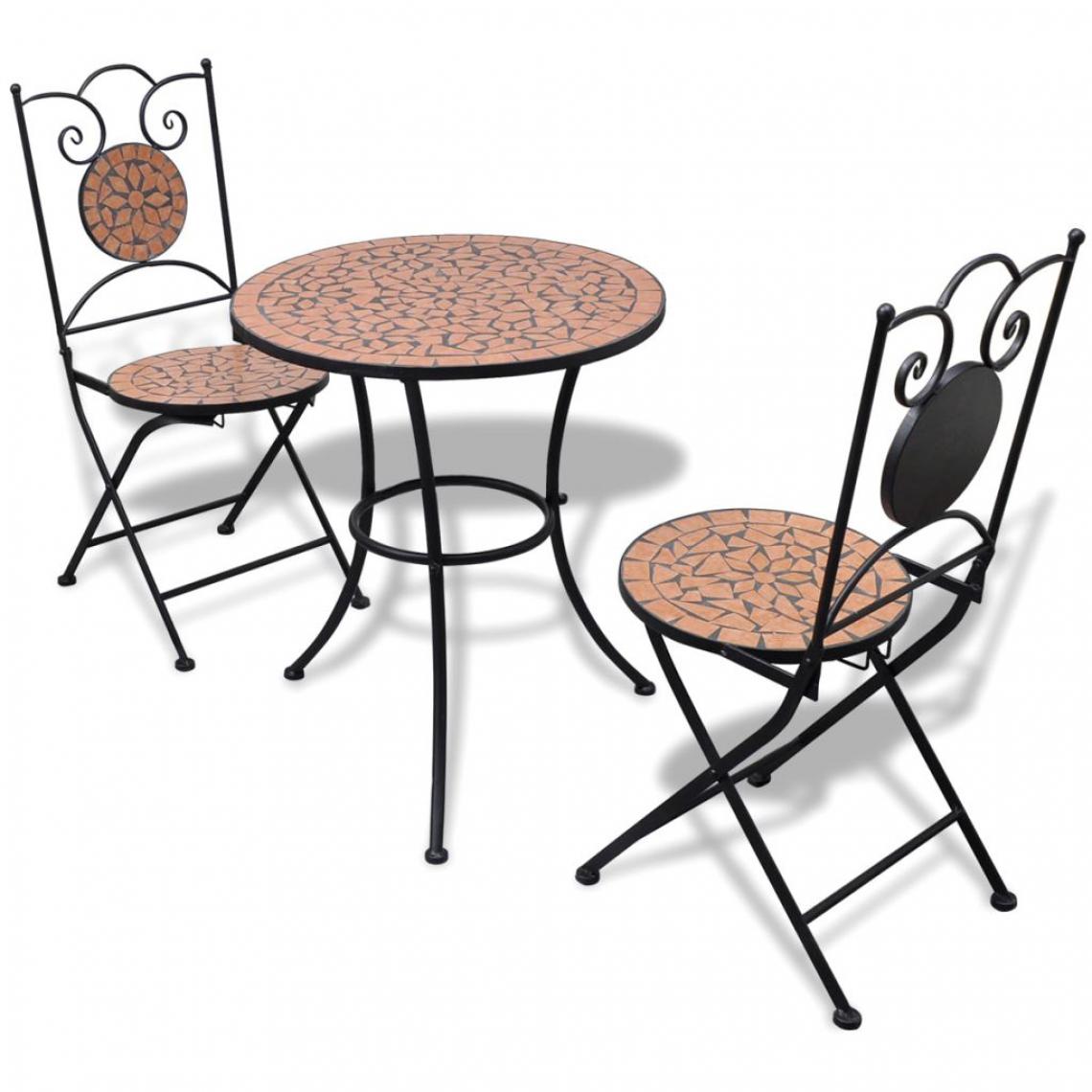 Chunhelife - Mobilier de bistro 3 pcs Carreaux céramiques Terre cuite - Ensembles tables et chaises