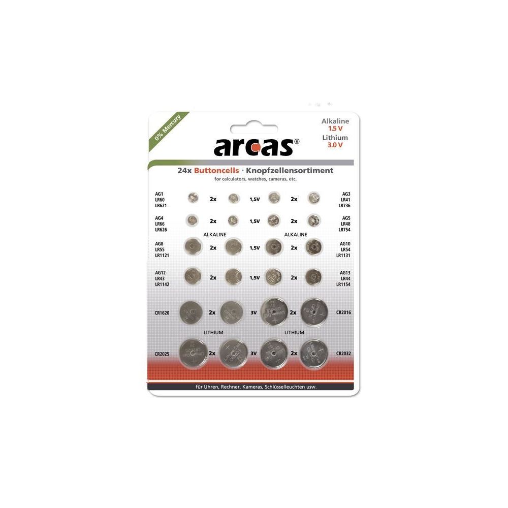 Camelion - Pack de 24 piles bouton Arcas AG1 till CR2032 0% Mercury - Piles rechargeables