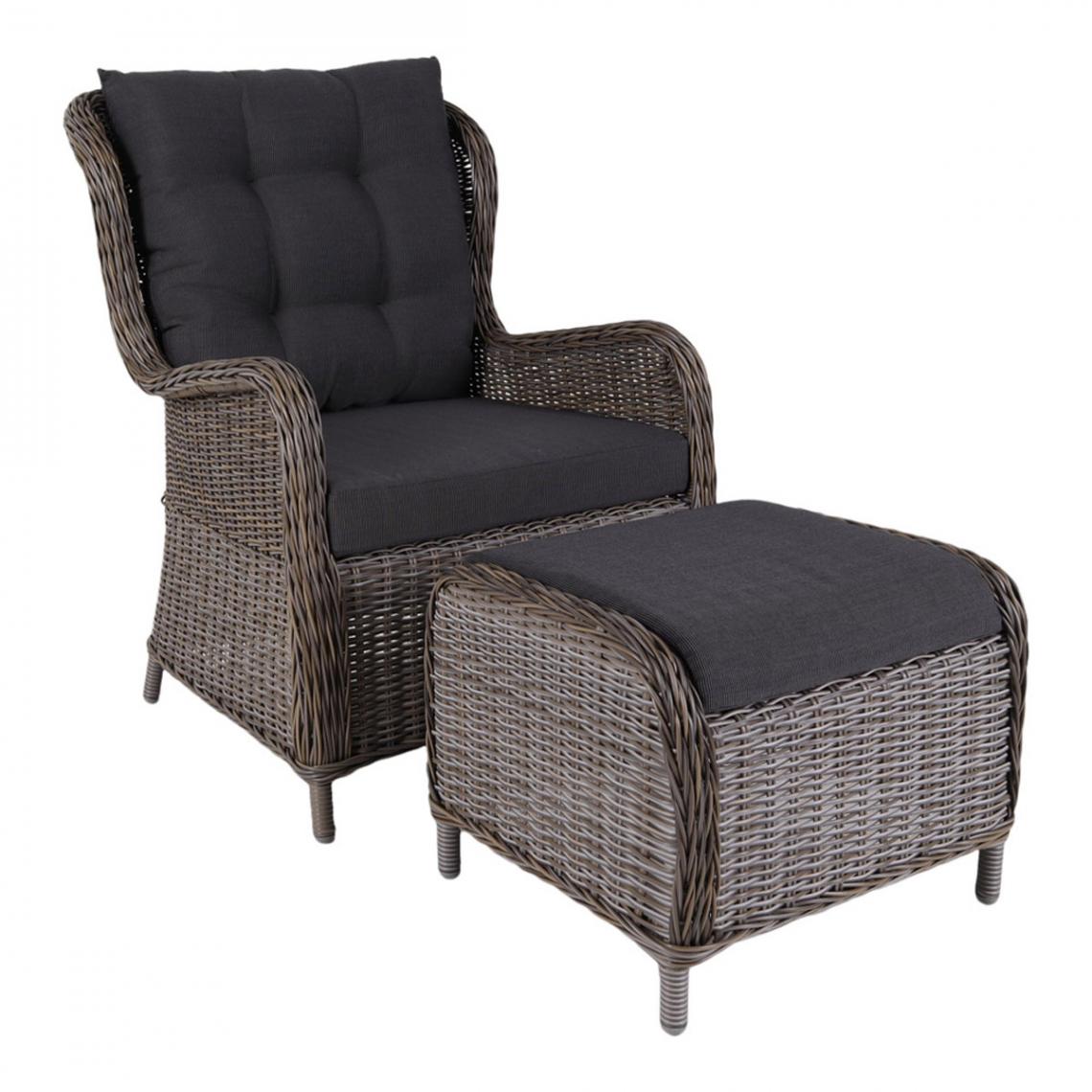 Visiodirect - Chaise longue coloris gris kubu avec coussin et repose pieds - longueur 82 x profondeur 71 x hauteur 102 cm - Chaises de jardin