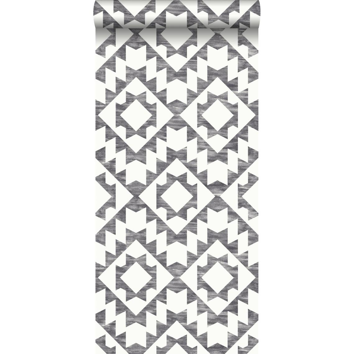 ESTAhome - ESTAhome papier peint tapis Marrakech noir et blanc mat - 148677 - 53 cm x 10,05 m - Papier peint