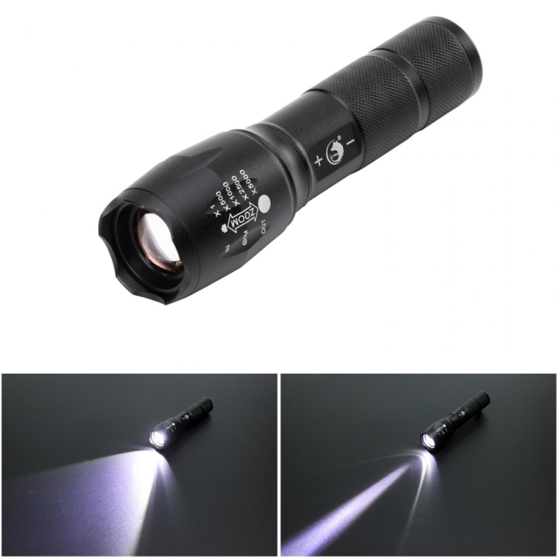 Wewoo - Lampe de poche torche noir 1000LM T6 LED 3 Modes IPX4 Étanche Zoomer de Rechargeable Rechargeable, Lumière Blanche - Lampes portatives sans fil