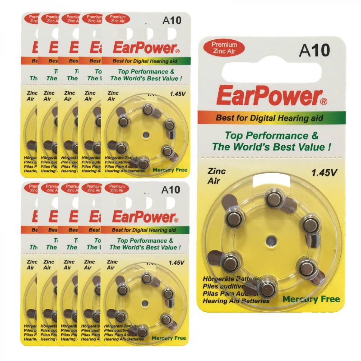 Earpower - Piles Auditives Earpower A10, 10 Plaquettes - Piles rechargeables