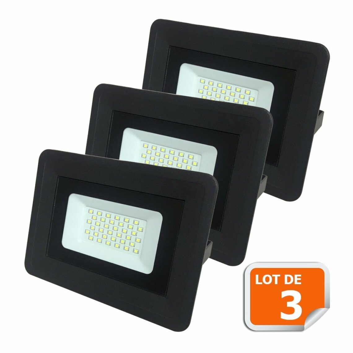 Lampesecoenergie - Lot de 3 LED Projecteur Lampe 30W Noir 6000K IP65 Extra Plat - Boîtes d'encastrement
