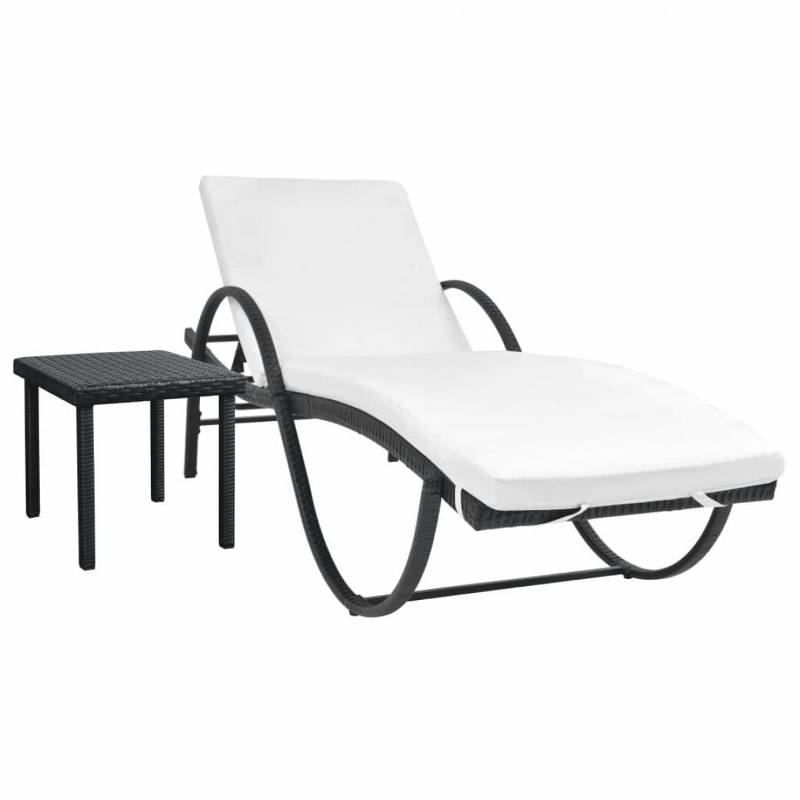 Icaverne - Inedit Sièges d'extérieur categorie Funafuti Chaise longue avec Table Résine tissée Noir - Transats, chaises longues