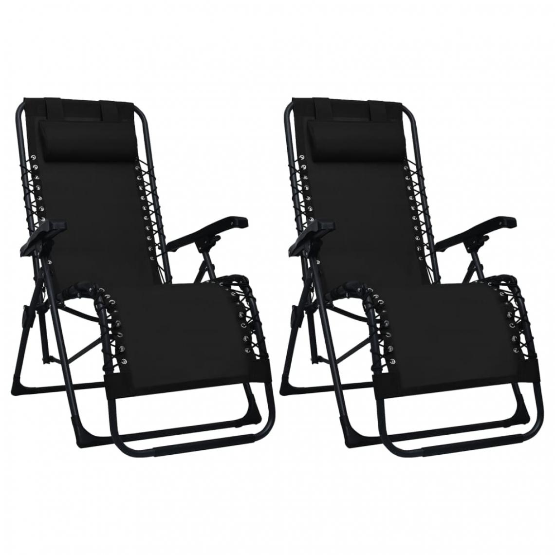 Vidaxl - vidaXL Chaises pliables de terrasse 2 pcs Noir Textilène - Transats, chaises longues