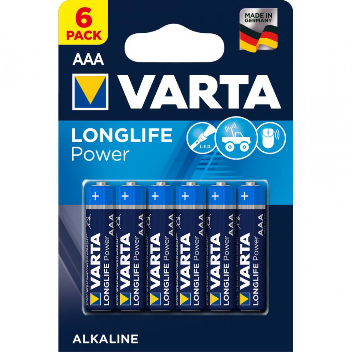 Varta - Lot de 6 piles alcaline VARTA Longlife Power AAA/LR03 - Piles standard
