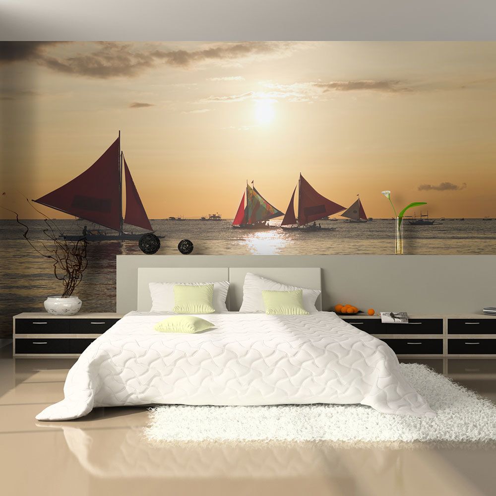 Bimago - Papier peint - voiliers - coucher de soleil - Décoration, image, art | Paysages | Mer | - Papier peint