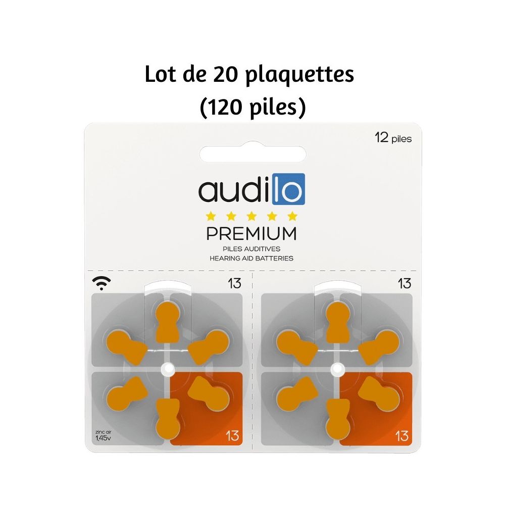 Audilo - Lot de 20 plaquettes de piles 13 Audilo (120 piles) - Piles rechargeables