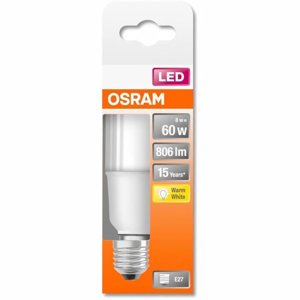 Osram - OSRAM Ampoule Stick LED dépoli avec radiateur 8W=60 E27 chaud - Ampoules LED
