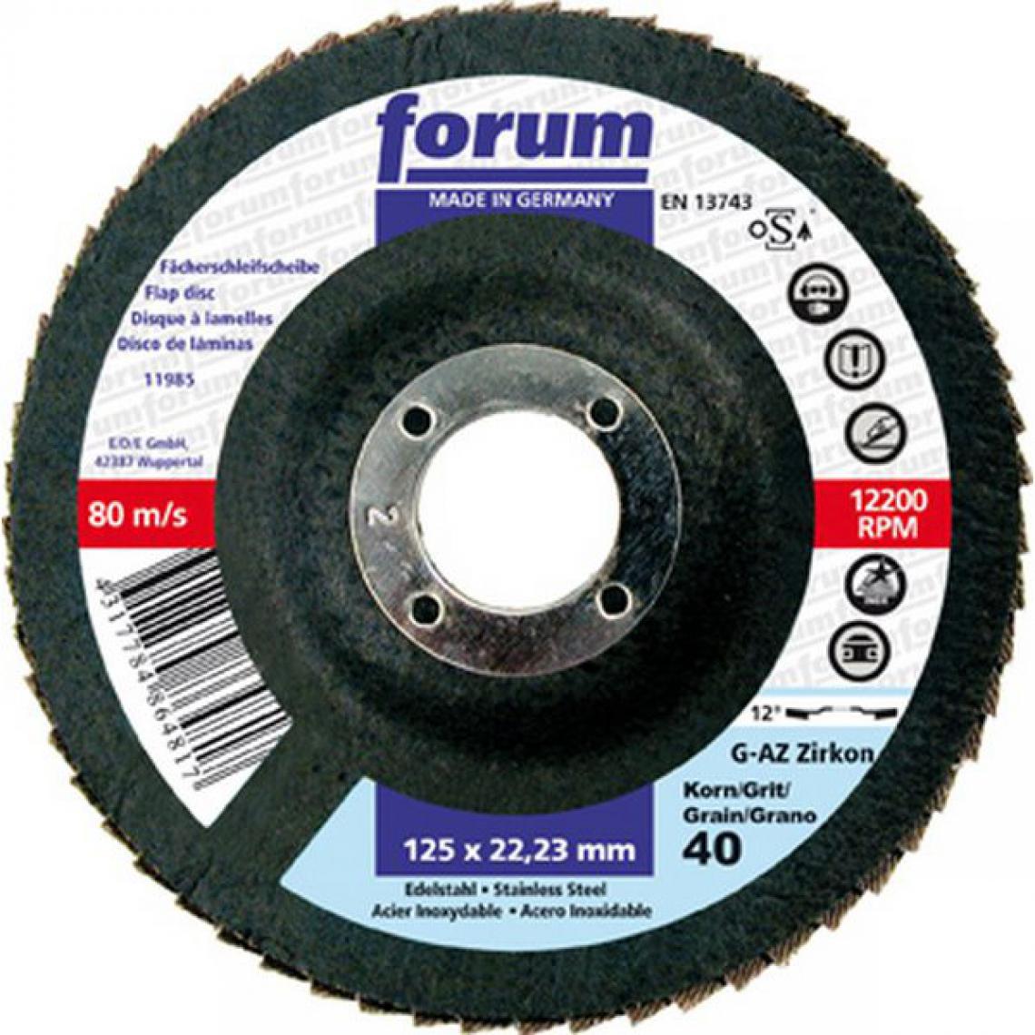 Forum - Meule-éventail Ø 115 mm (13300 tr/mn), 12° bombée, Grain : 40 - Accessoires meulage
