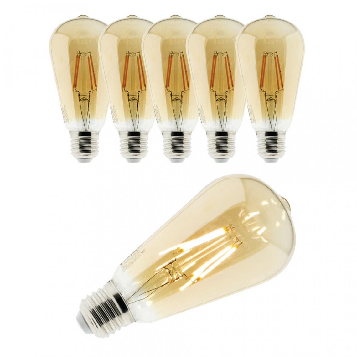 Elexity - Lot de 6 ampoules Déco filament LED ambrée 4W E27 400lm 2500K - Edison - Ampoules LED
