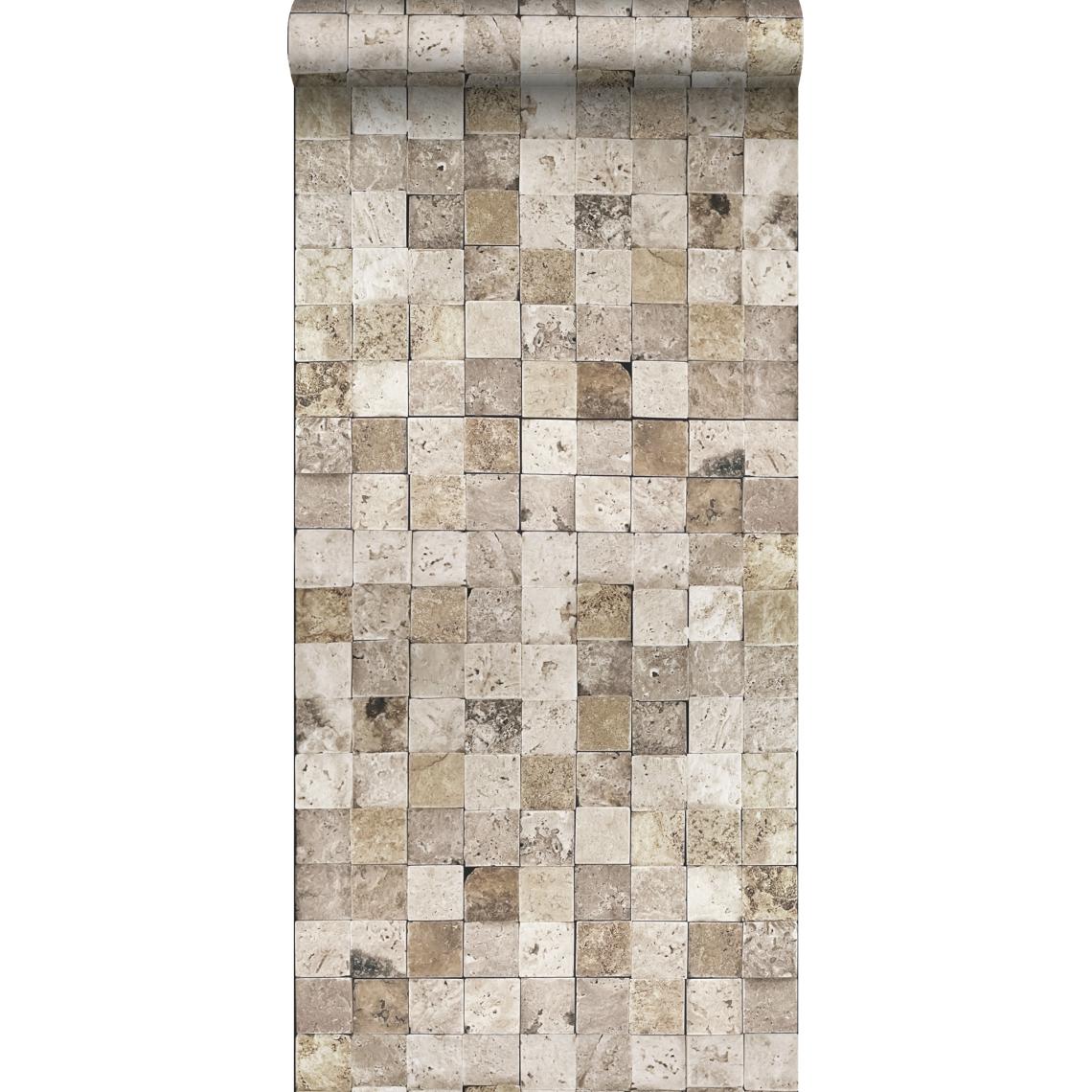 ESTAhome - ESTAhome papier peint intissé XXL carrés de marbre beige - 158201 - 46,5 cm x 8,37 m - Papier peint