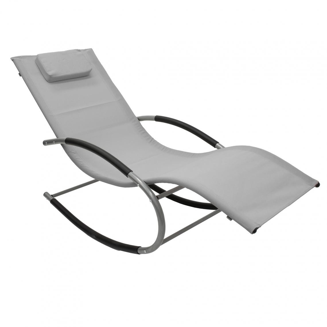 ML-Design - Chaise longue bain de soleil à bascule gris appui-tête en acier / polyester - Transats, chaises longues