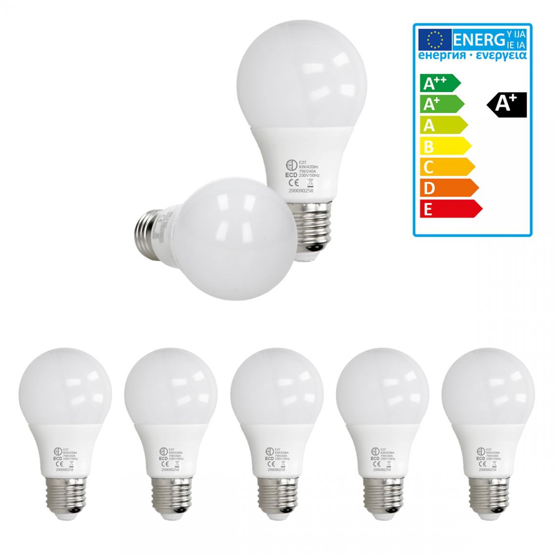 Ecd Germany - ECD Germany 5 pièces 7W E27 ampoule LED | 6000 Kelvin | Angle de faisceau 270 ° | 420 lumens | Blanc froid | 220-240 v | EEK A + | Ampoule d'éclairage - Ampoules LED