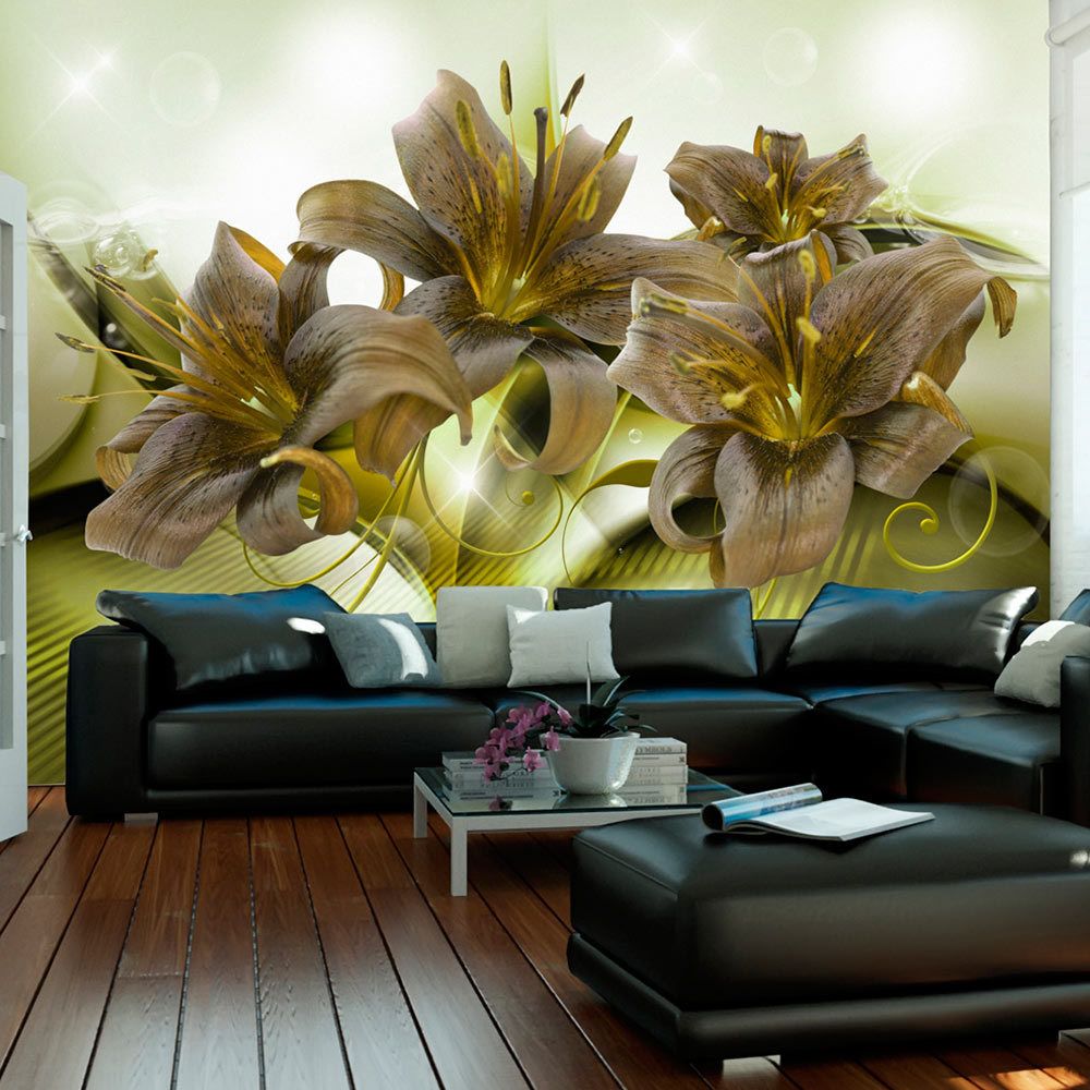 Bimago - Papier peint - Ecstatic Green - Décoration, image, art | Fleurs | Lilies | - Papier peint