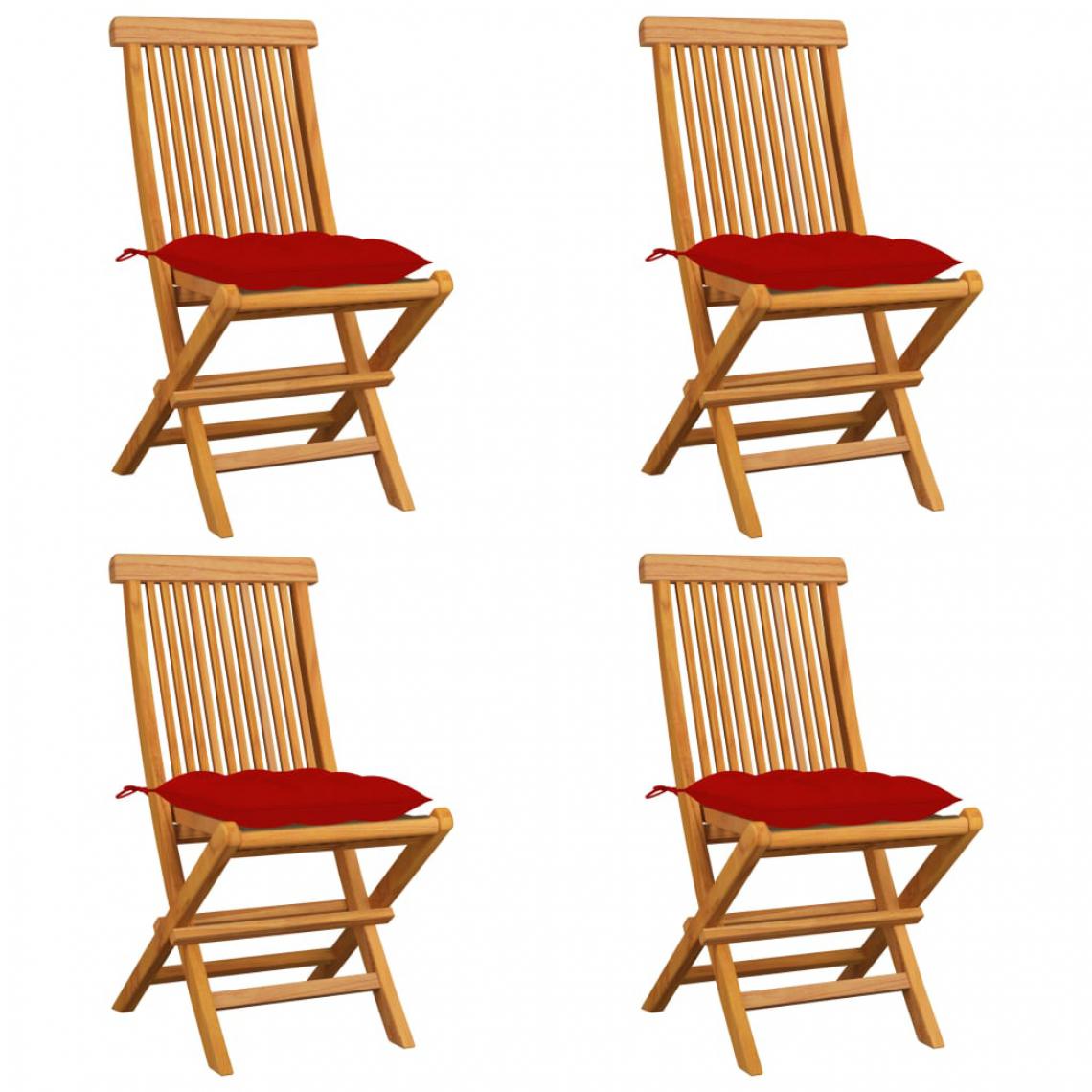 Vidaxl - vidaXL Chaises de jardin avec coussins rouge 4 pcs Bois de teck massif - Chaises de jardin