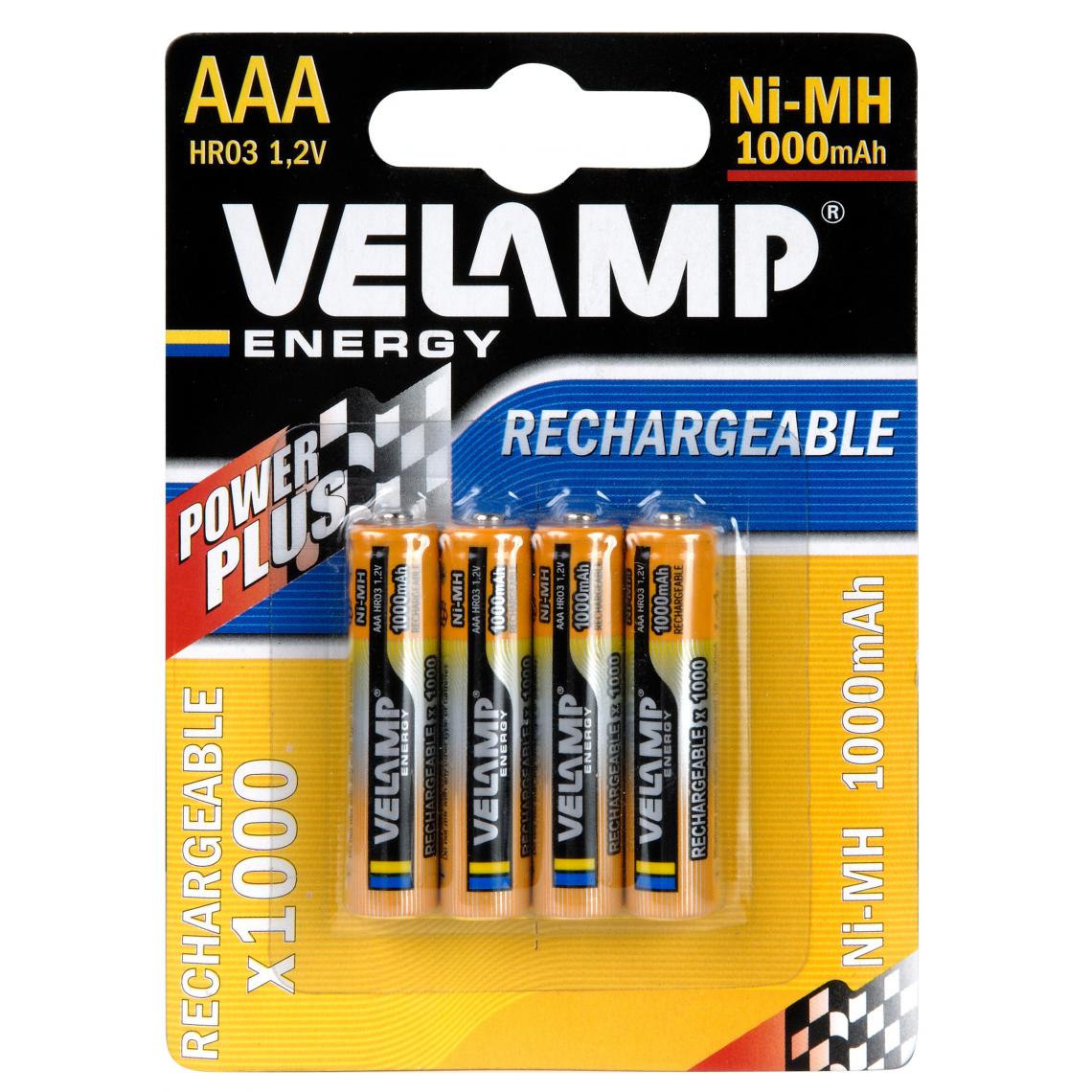 Velamp - 4 piles rechargeables NI-MH AAA 1000 mAh - Piles rechargeables