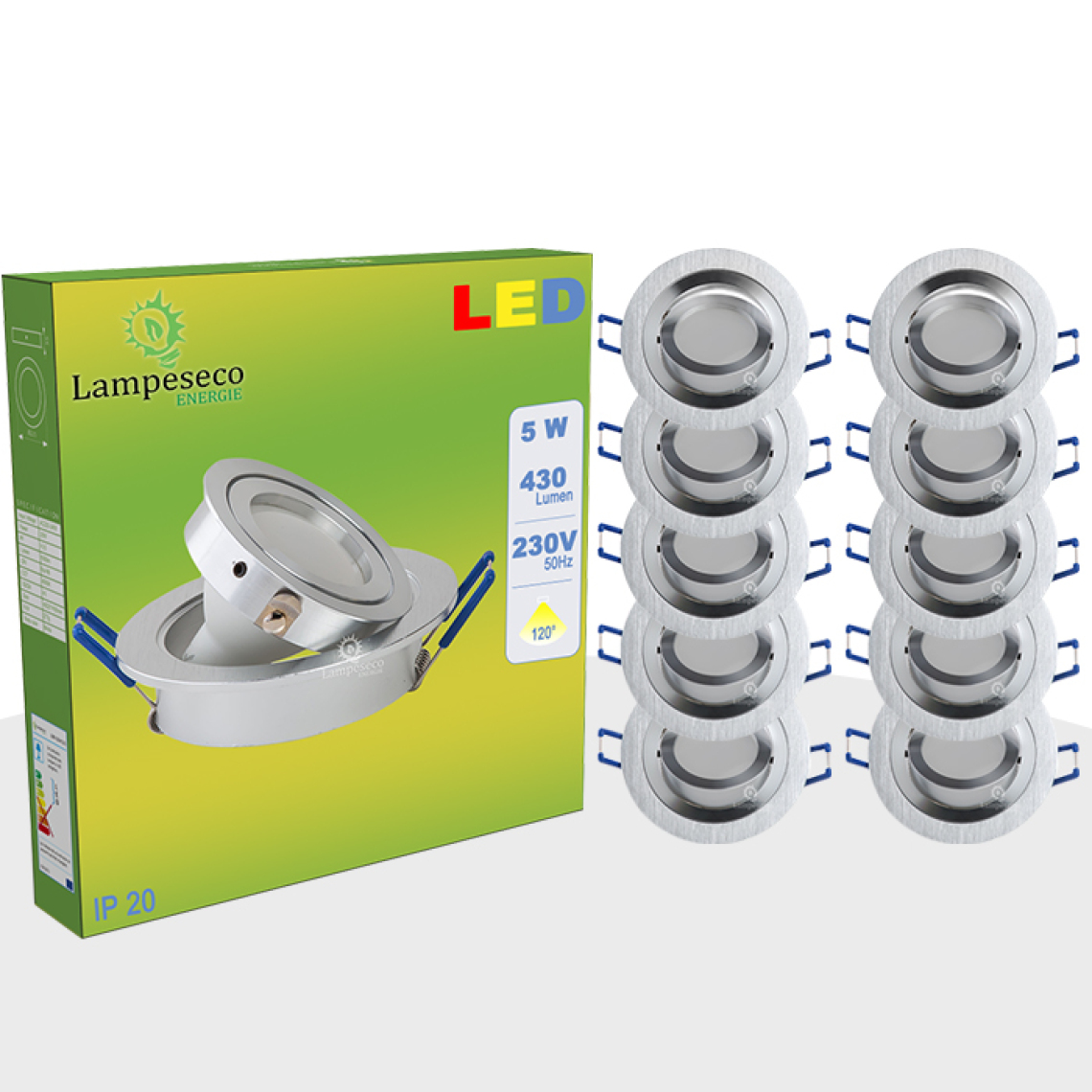 Lampesecoenergie - LOT DE 10 SPOT LED ENCASTRABLE ORIENTABLE 5W eq. 50W, BLANC FROID ref.64856000 - Boîtes d'encastrement