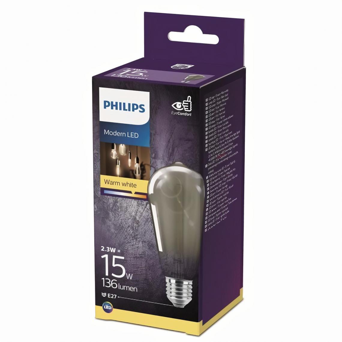 Philips - PHILIPS Ampoule LED Standard Edison Modern Filament Mini Smoky - 3-15 W - Blanc chaud - Ampoules LED