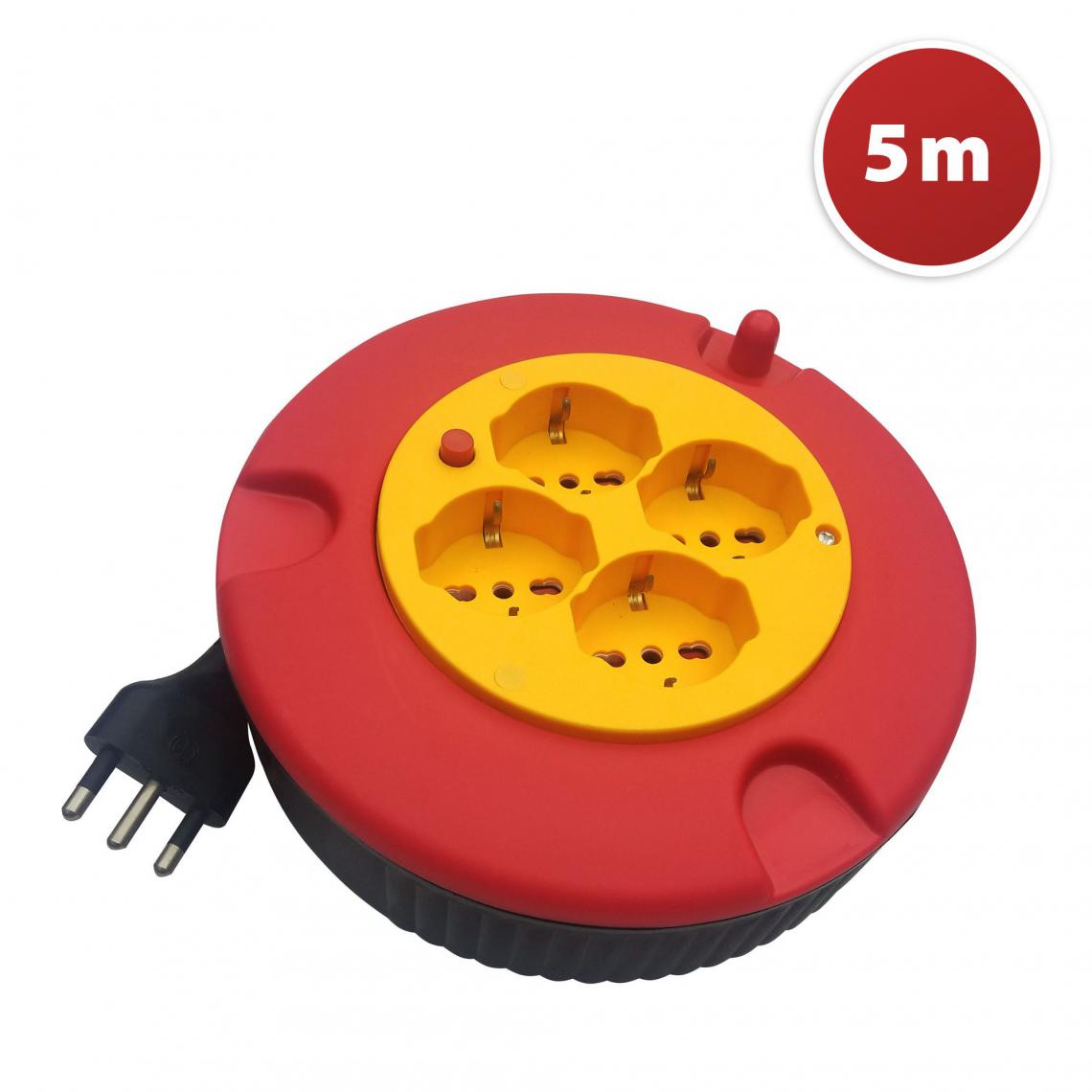 Velamp - Enrouleur de câble domestique 4 prises, câble H05VV-F3G1.0MM2, 5M, CE - Enrouleur électrique