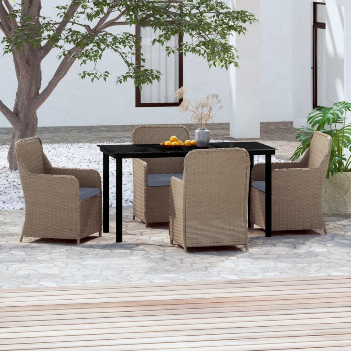 Vidaxl - vidaXL Ensemble de salle à manger de jardin avec coussins 5 pcs Marron - Ensembles canapés et fauteuils