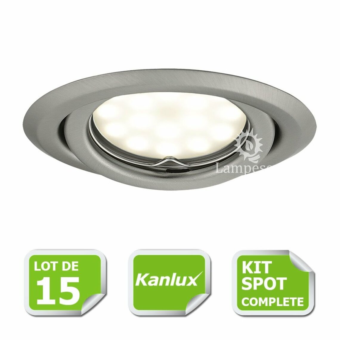 Kanlux - Kit complete de 15 Spots encastrable chrome mat orientable marque Kanlux avec GU10 LED 5W blanc froid 6000K - Boîtes d'encastrement