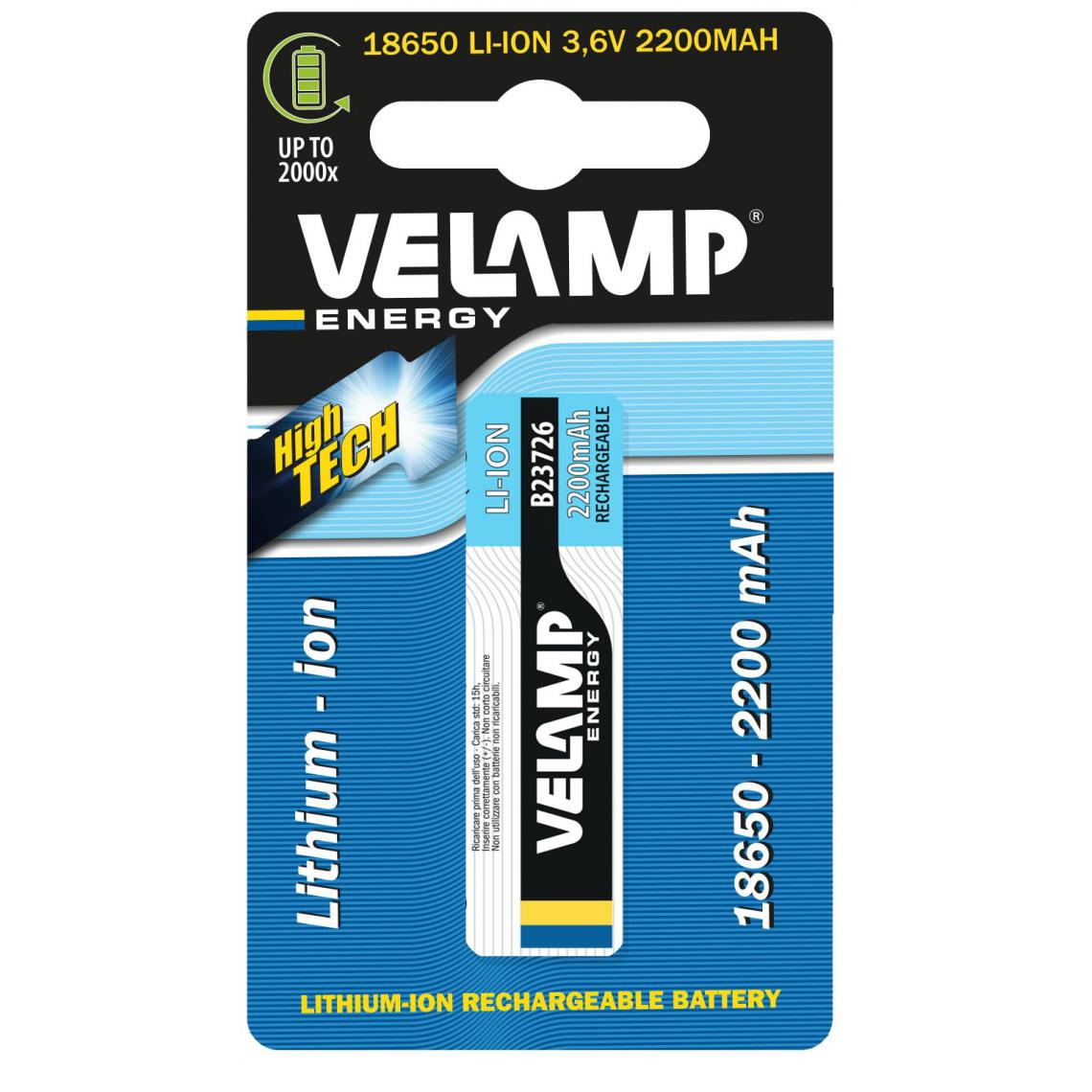 Velamp - Batterie au lithium rechargeable 18650 3,7 V 2200 mAh - Piles rechargeables