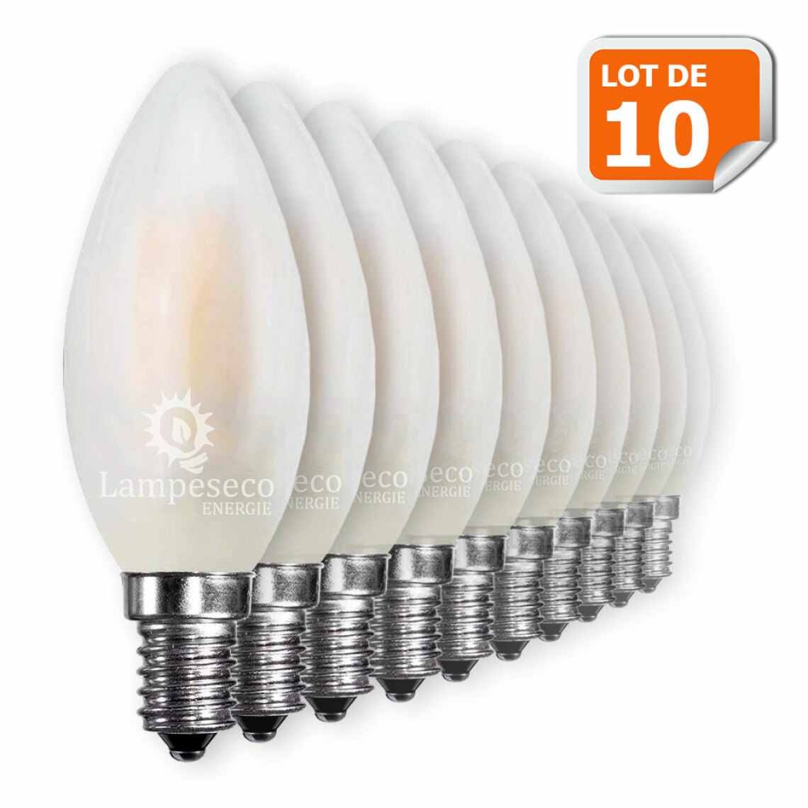 Lampesecoenergie - Lot de 10 Ampoules LED E14 Opaque Filament 4W eq 40W 400lm Blanc Chaud - Ampoules LED