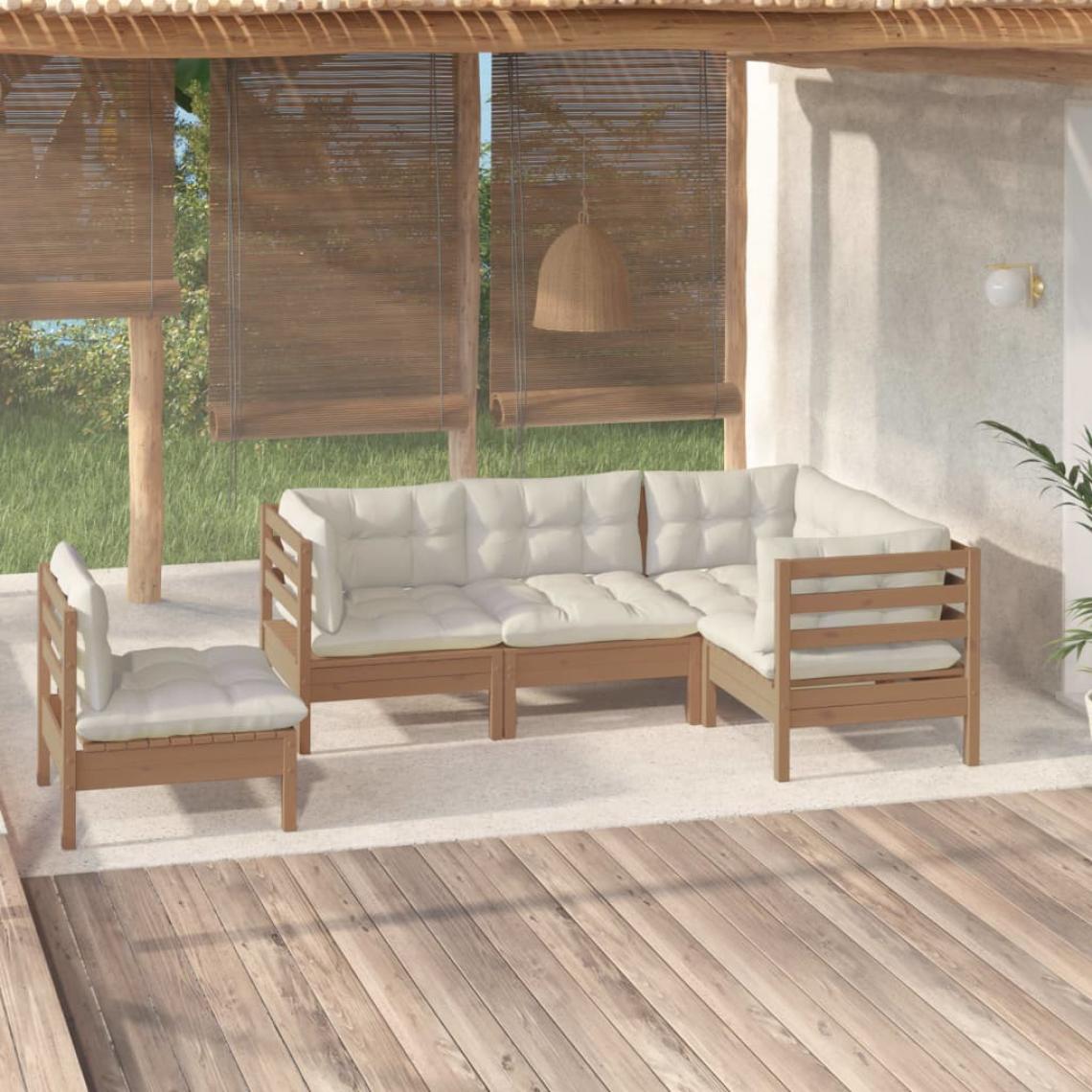 Vidaxl - vidaXL Salon de jardin 5 pcs avec coussins Marron miel Bois de pin - Ensembles canapés et fauteuils