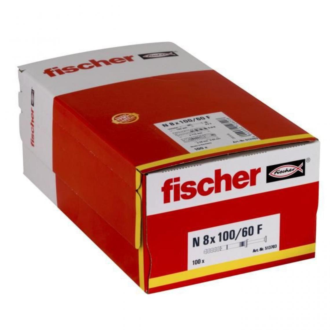 Fischer - FISCHER - Cheville clou NF 8x100/60 avec collerette épaisse et clou tete fraisée - Boîte de 100 - Cheville