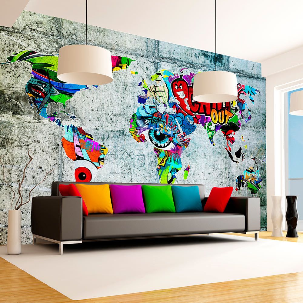 Bimago - Papier peint - Map - Graffiti - Décoration, image, art | Carte du monde | - Papier peint