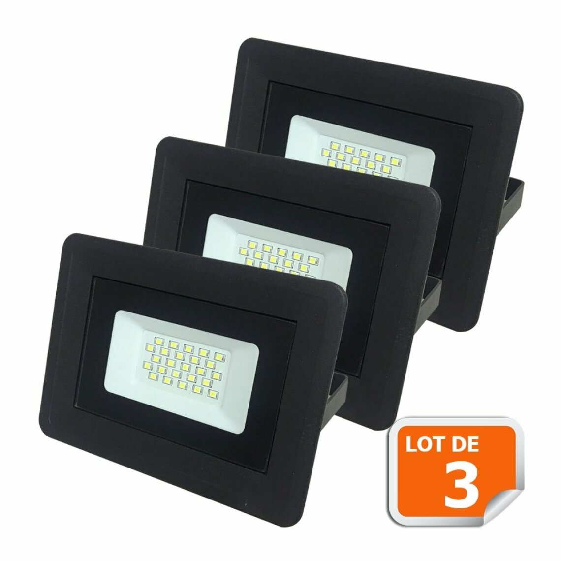 Lampesecoenergie - Lot de 3 LED Projecteur Lampe avec Epistar Leds 30W Noir 6000K IP65 Extra Plat - Boîtes d'encastrement