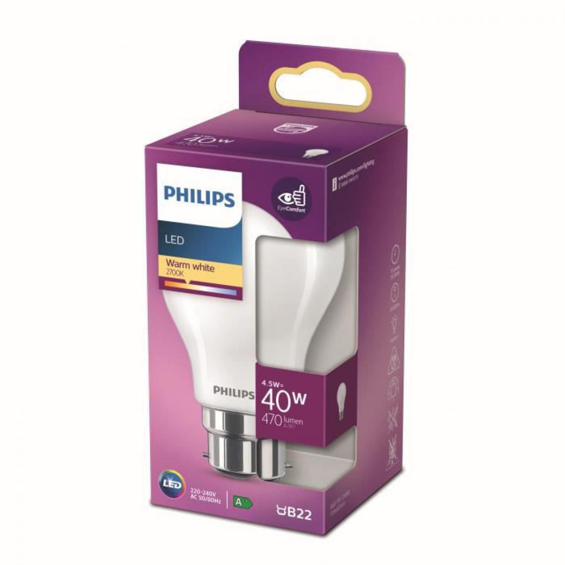 Philips - Philips ampoule LED Equivalent 40W B22 Blanc chaud non dimmable, verre - Ampoules LED