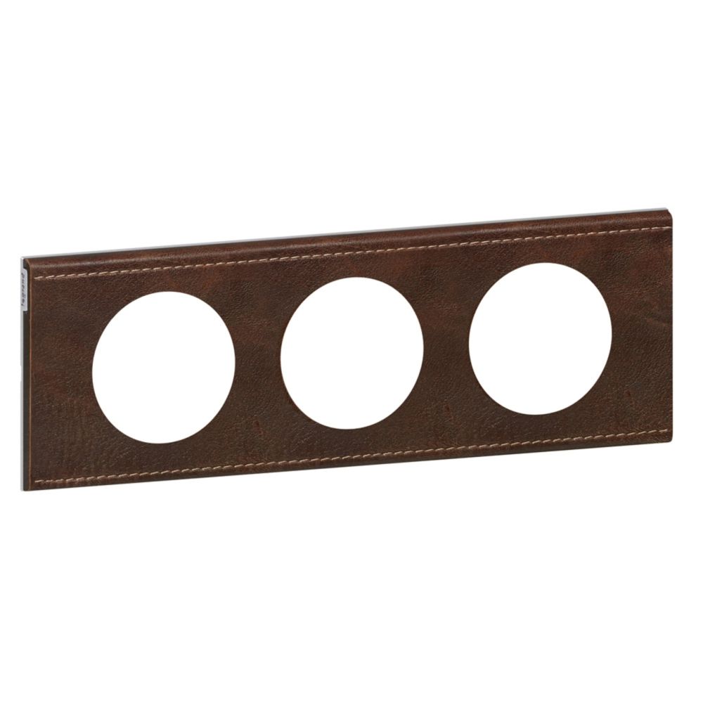 Legrand - plaque céliane 3 postes cuir brun texturé - Interrupteurs et prises en saillie